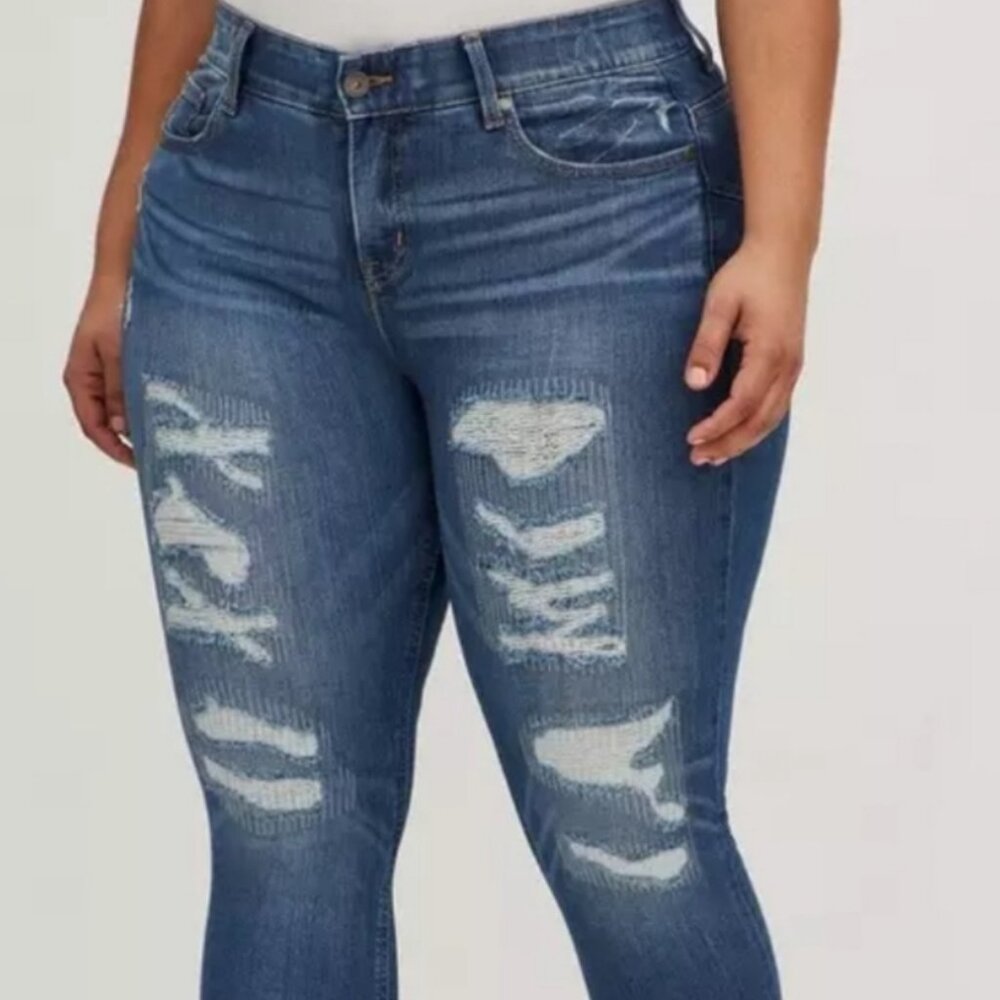 Torrid Bombshell Skinny Premium Stretch High Rise Destructed Jeans